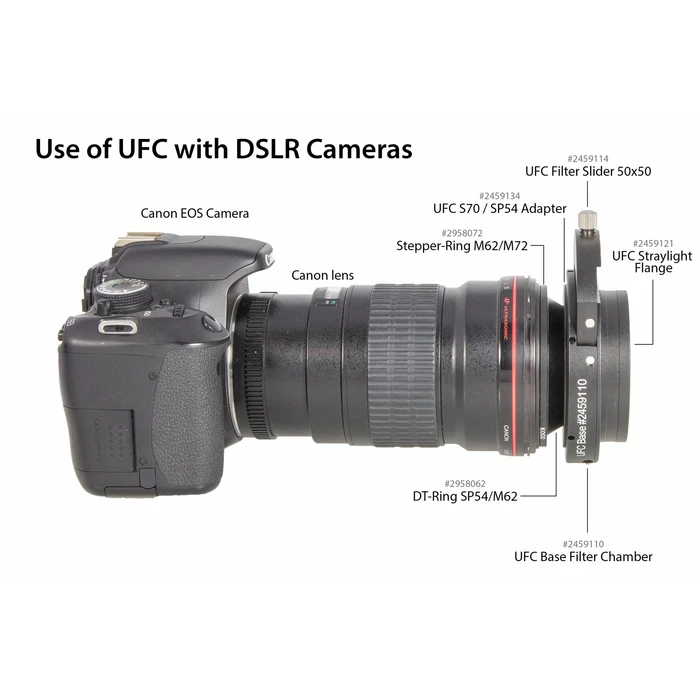 Baader UFC SP54 for adapting UFC-base onto camera lenses (requires Baader Hyperion lens adapter rings – see system drawing)