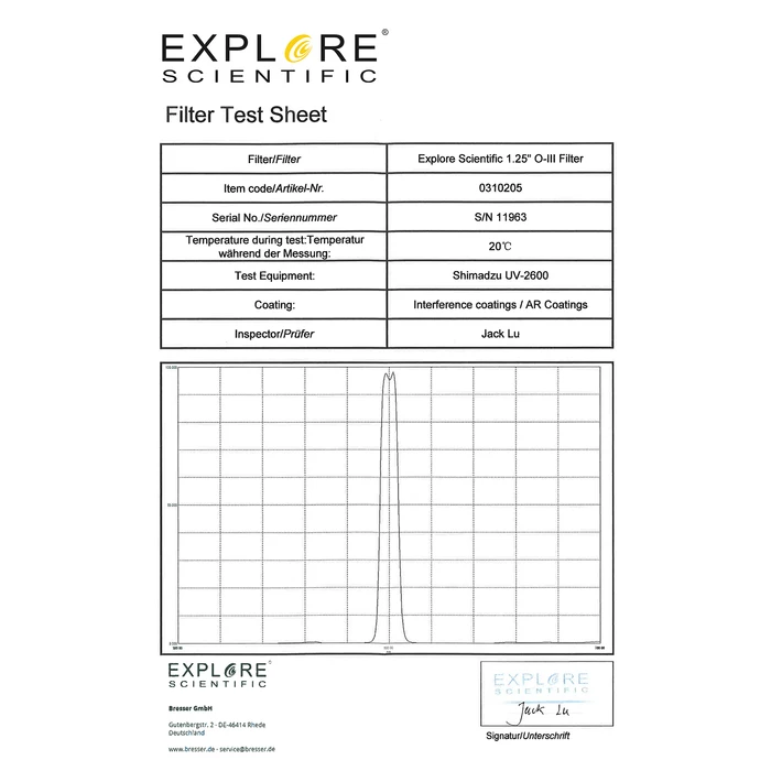 Filtr Explore Scientific O-III 1,25&quot;