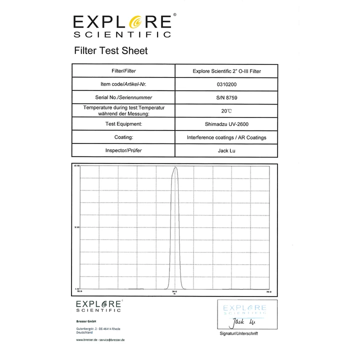 Filtr Explore Scientific O-III 2&quot;