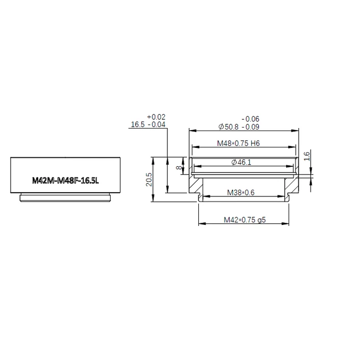 Adapter ZWO M42 - M48 długość 16.5mm